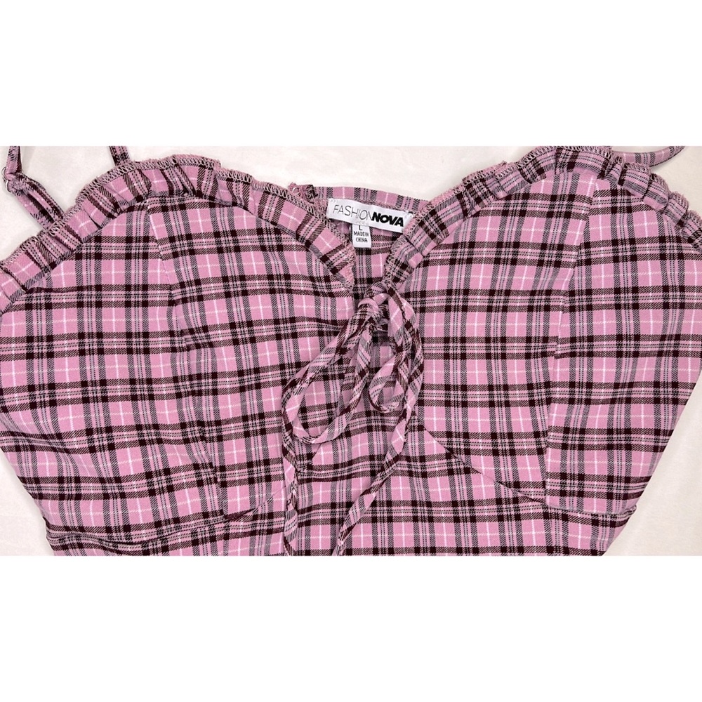 Fashion Nova Pink Plaid Lace-Up Bodycon Dress - Picture 4 of 4